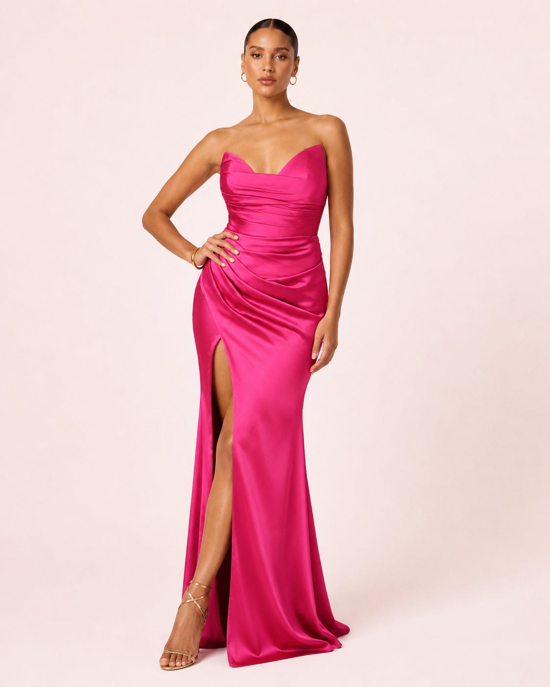 Mila - Robe satinée fuchsia