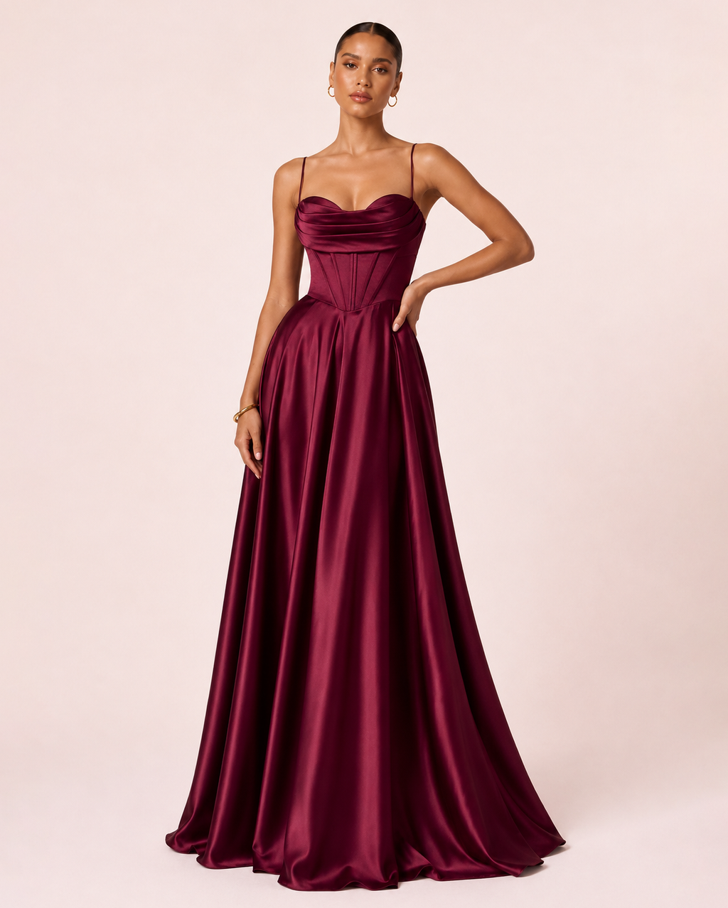 Noa - Robe corset en satin bordeaux