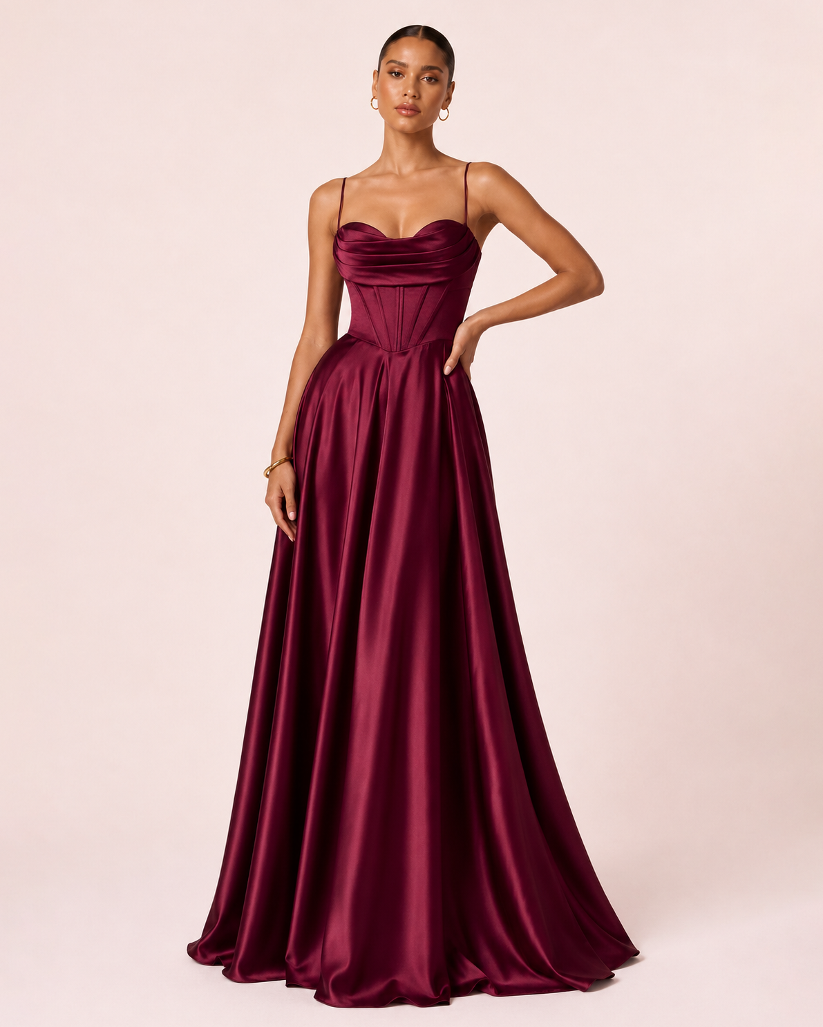 Noa - Robe corset en satin bordeaux