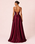 Noa - Robe corset en satin bordeaux