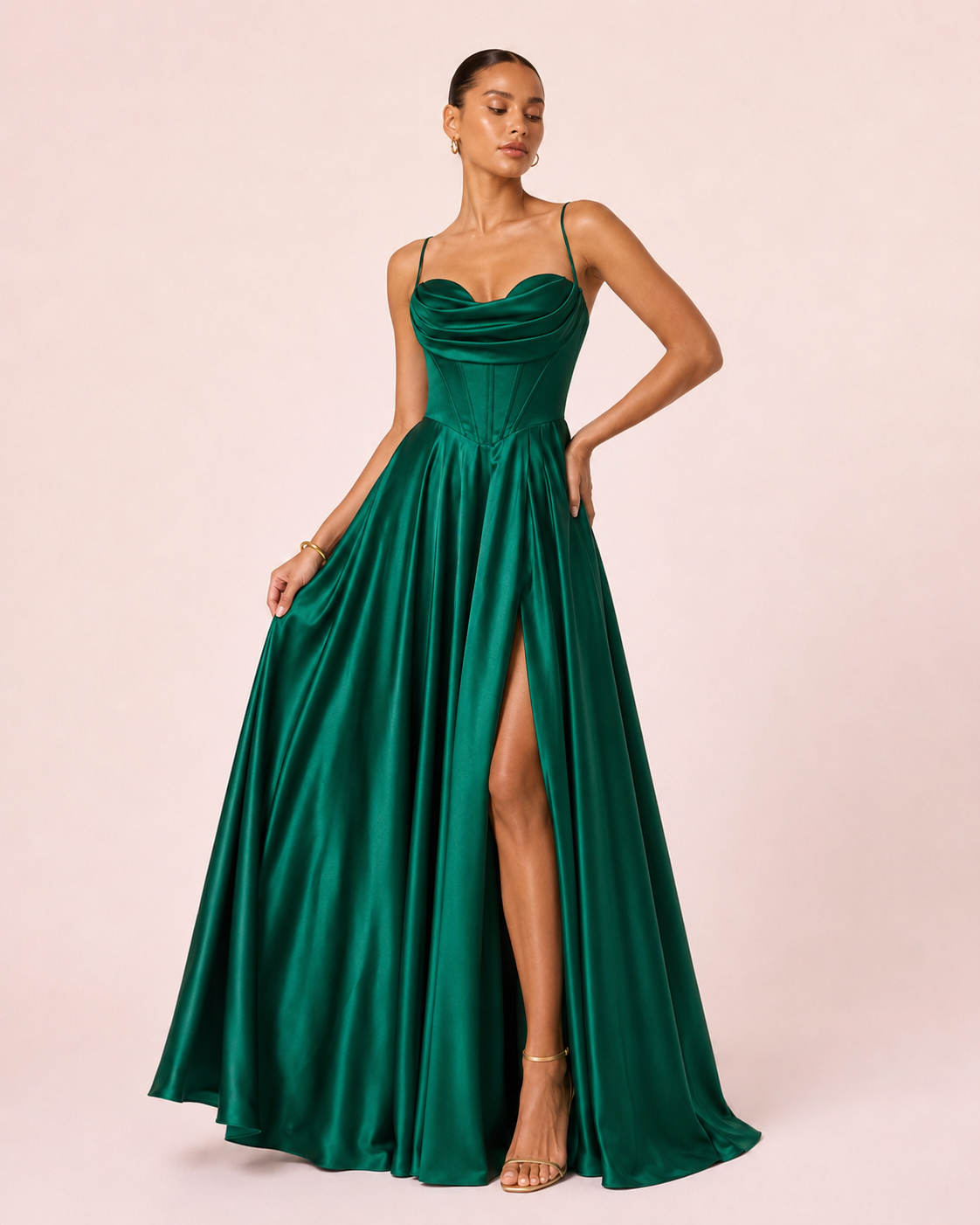 Noa - Robe corset en satin vert émeraude