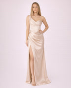 Nova - Robe corset asymétrique en satin champagne