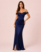 Carla - Robe corset à épaules dénudées bleu marine