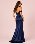 Carla - Robe corset à épaules dénudées bleu marine