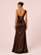 Nova - Robe Corset Asymétrique En Satin Marron