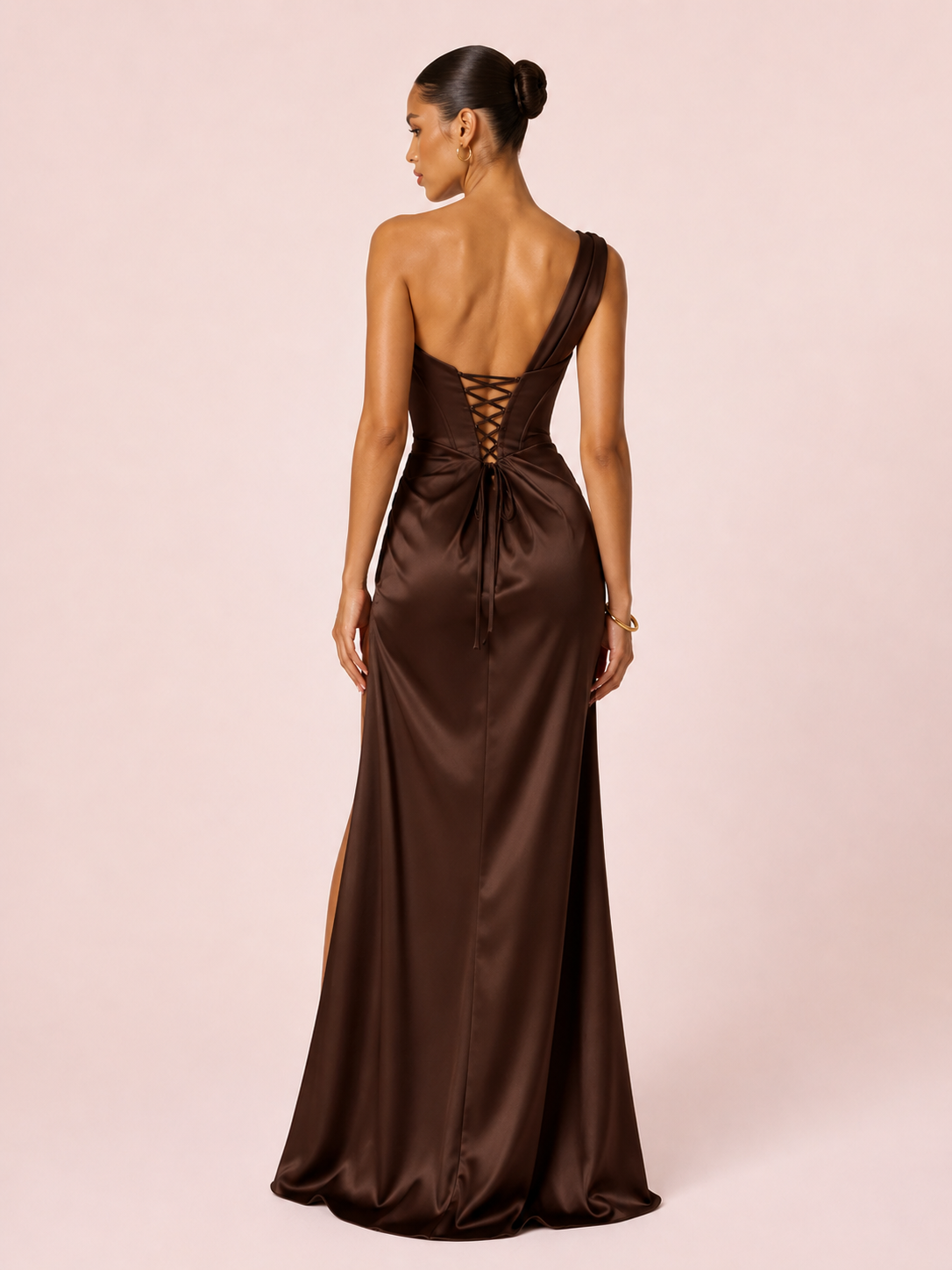Nova - Robe Corset Asymétrique En Satin Marron