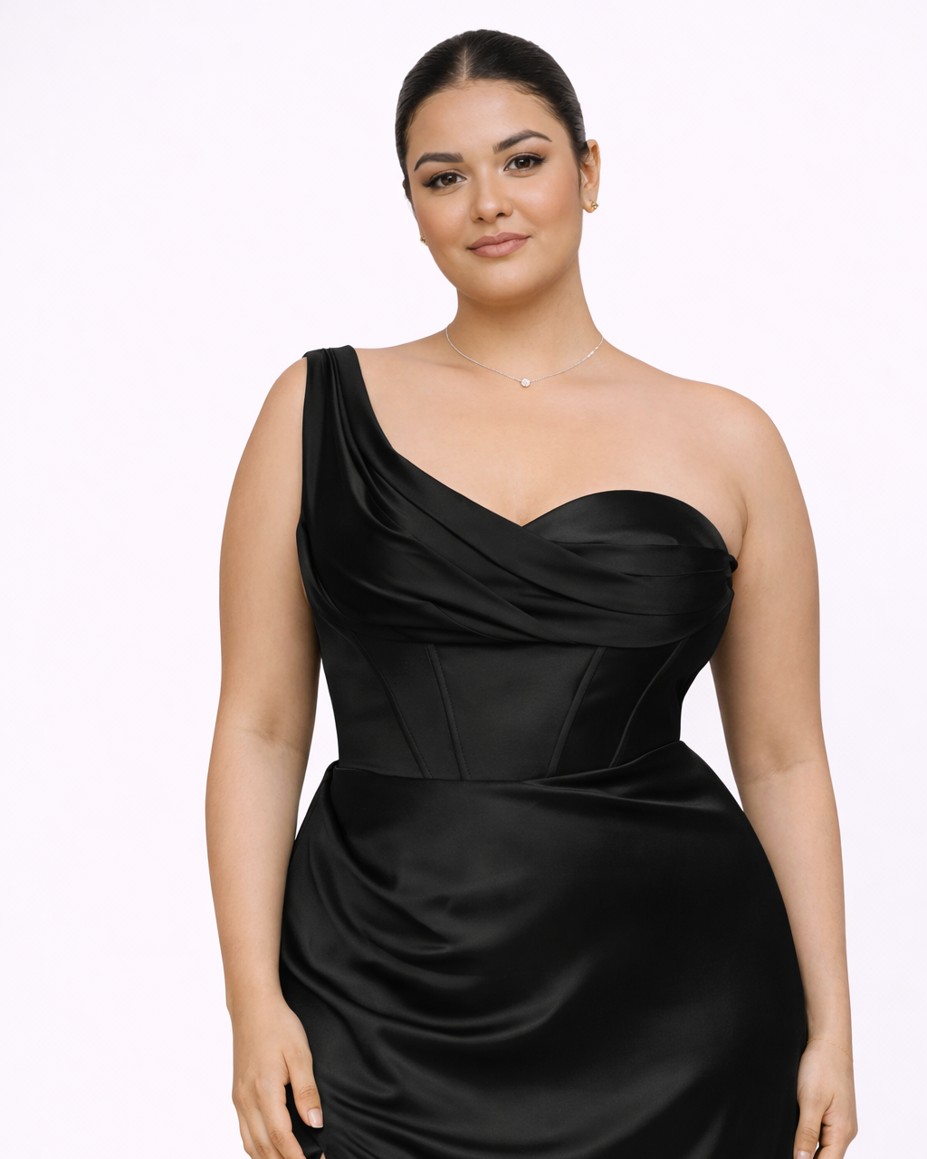 Nova - Robe corset asymétrique en satin noir
