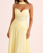 Oriane- Longue robe bustier jaune pastel