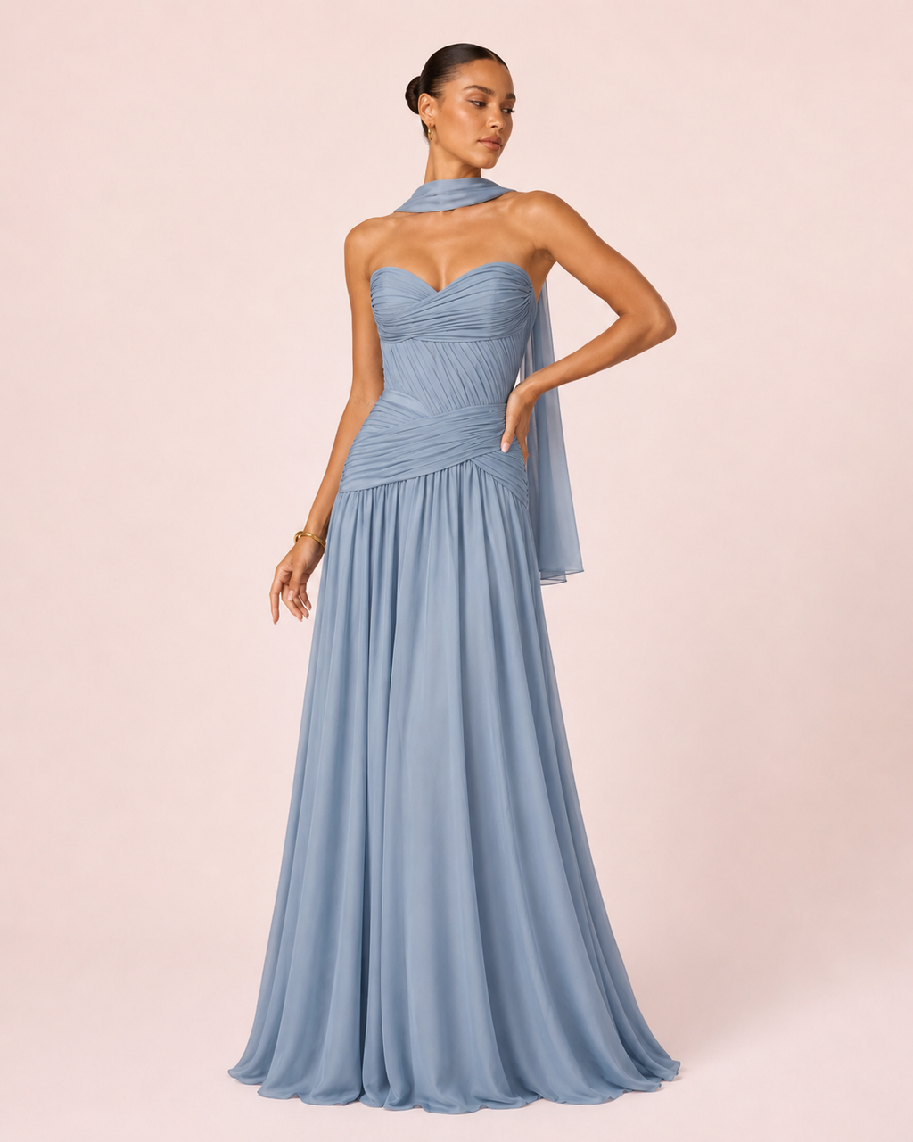 Oriane- Longue robe bustier bleu poussiéreux