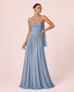 Oriane- Longue robe bustier bleu poussiéreux