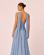 Oriane- Longue robe bustier bleu poussiéreux