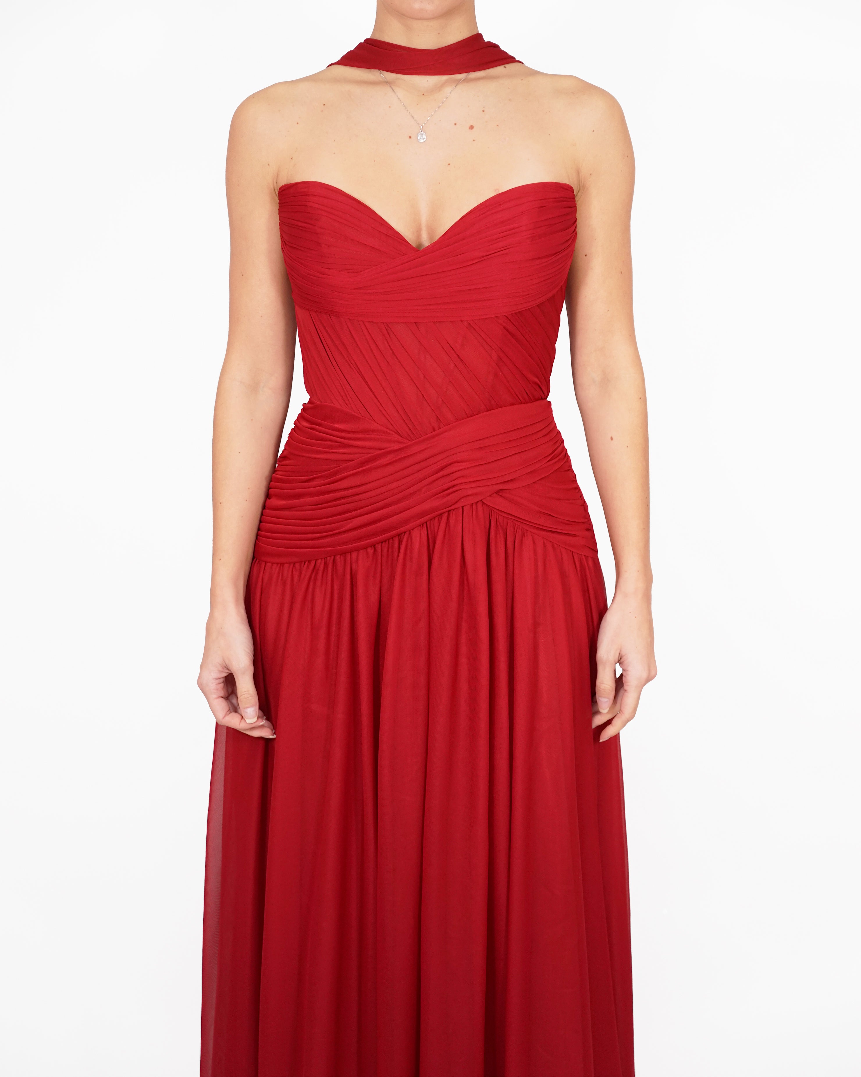 Oriane- Longue robe bustier bordeaux