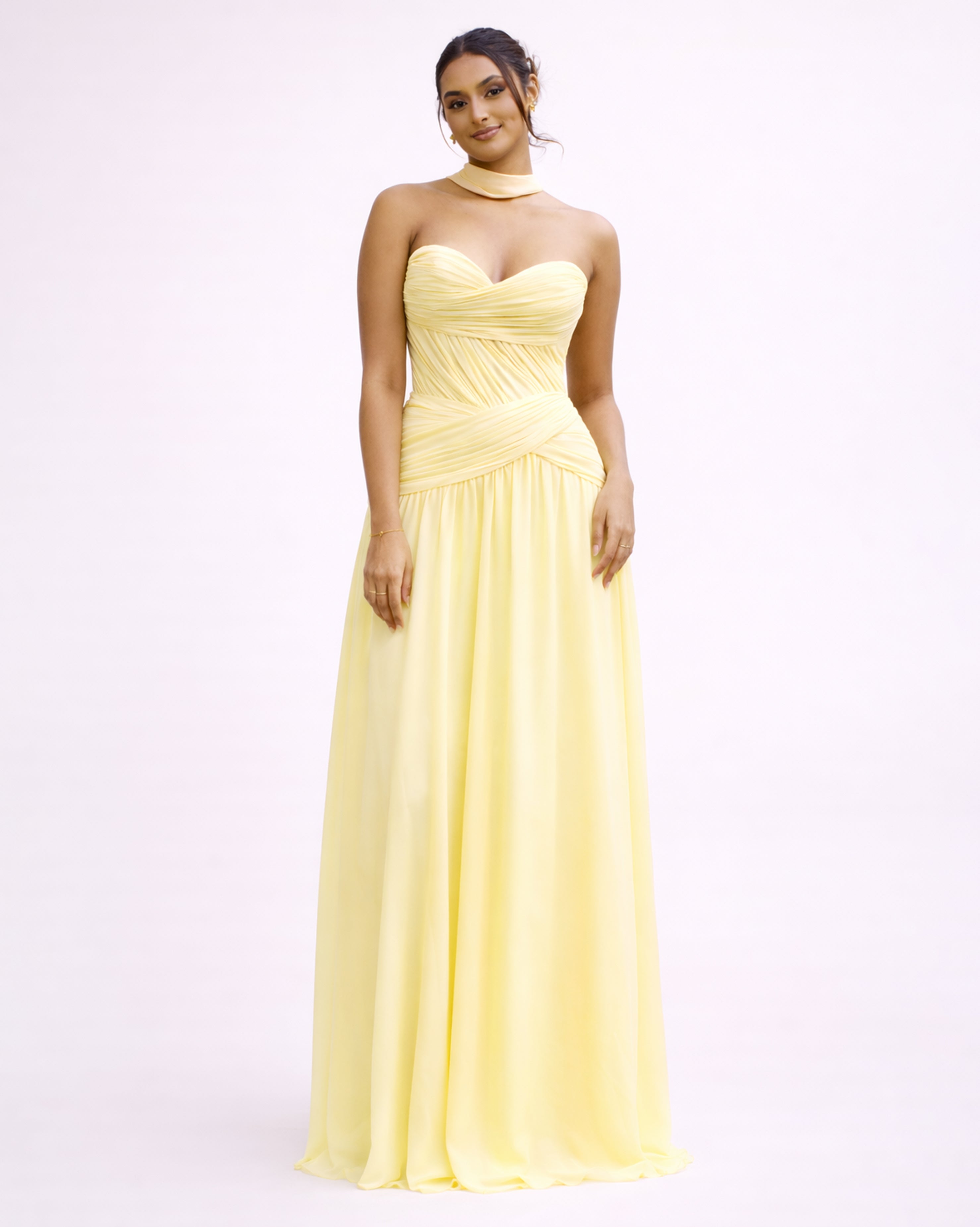 Oriane- Longue robe bustier jaune pastel