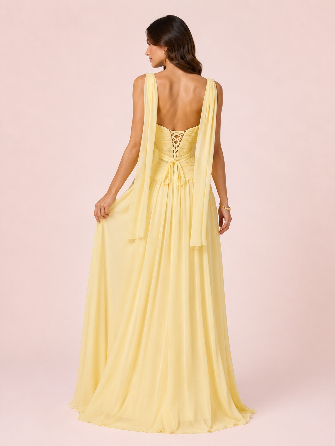 Oriane- Longue robe bustier jaune pastel