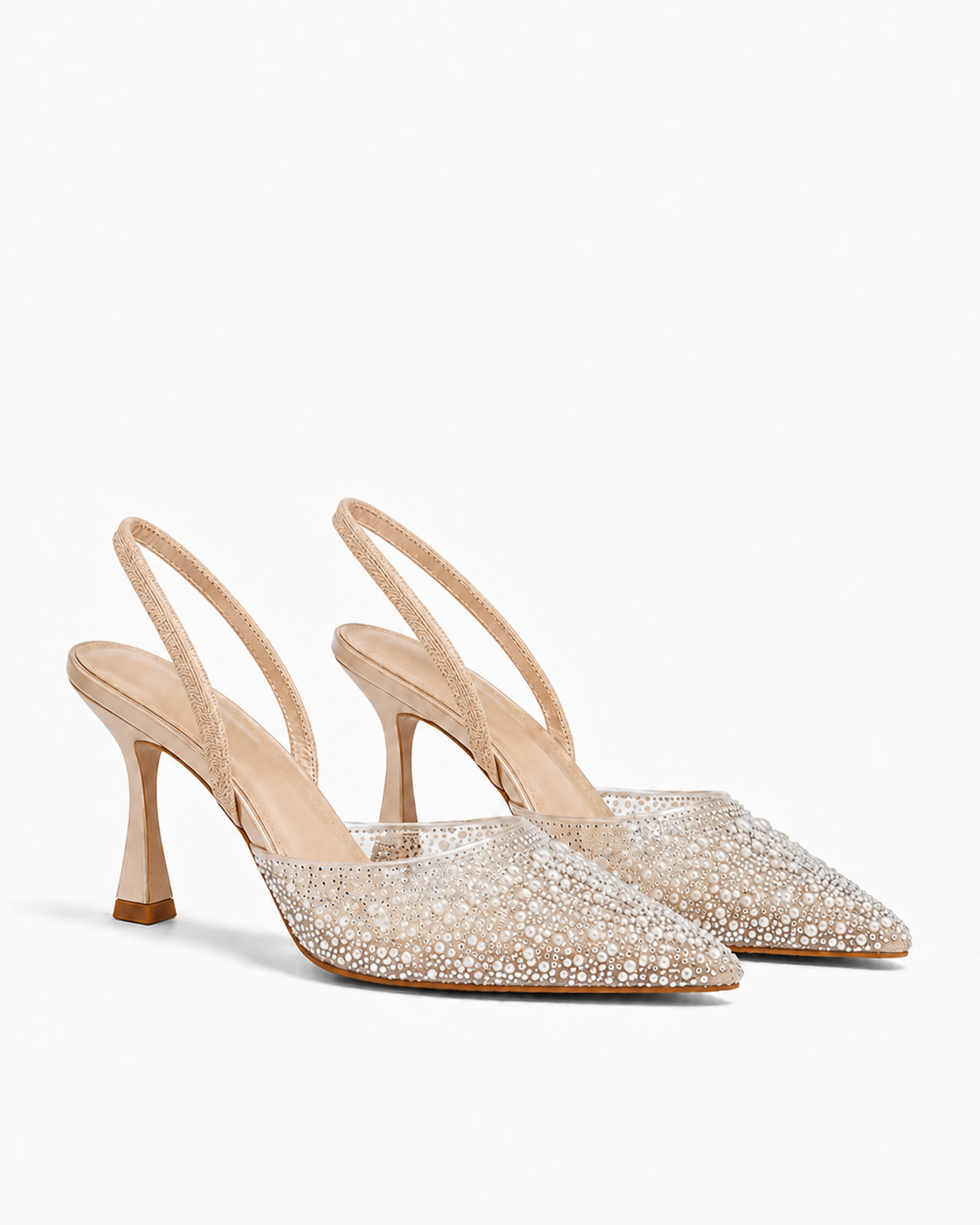 Perles - Talons beige à perles blanches