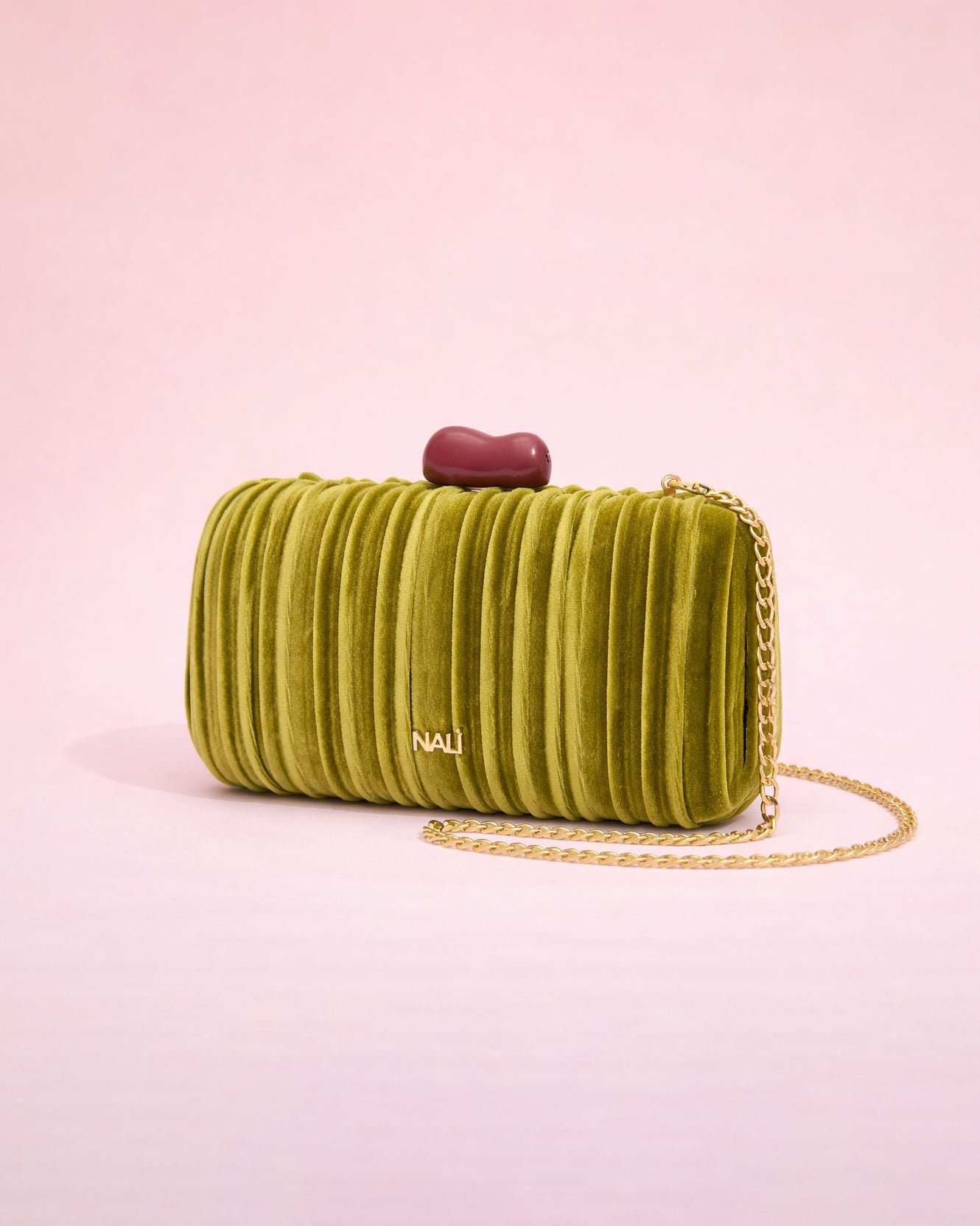 Sophia - Clutch velours plissé vert olive