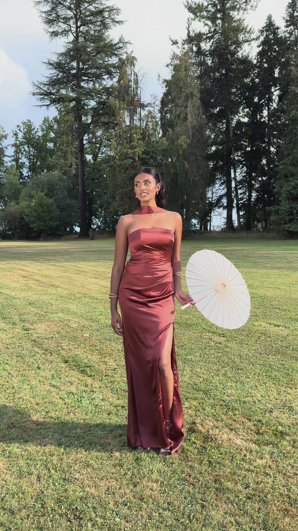 Sia Robe Bustier En Satin Terracotta