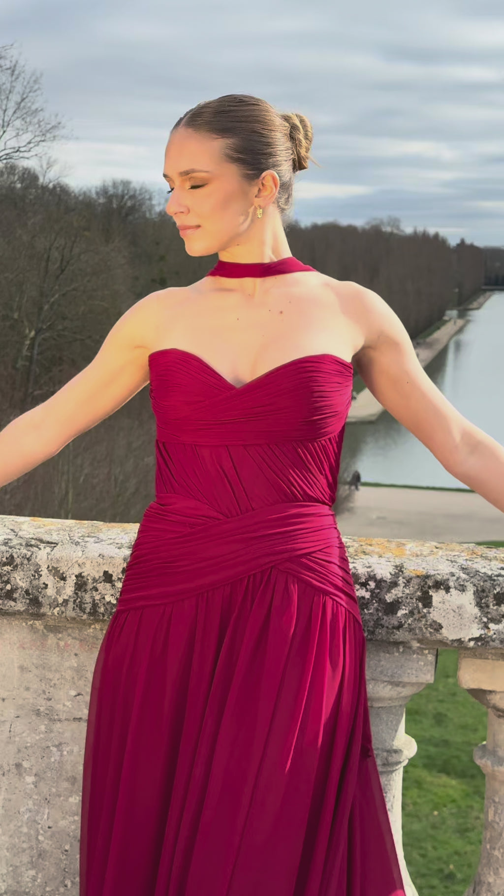 Oriane- Longue robe bustier bordeaux