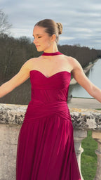 Oriane- Longue robe bustier bordeaux