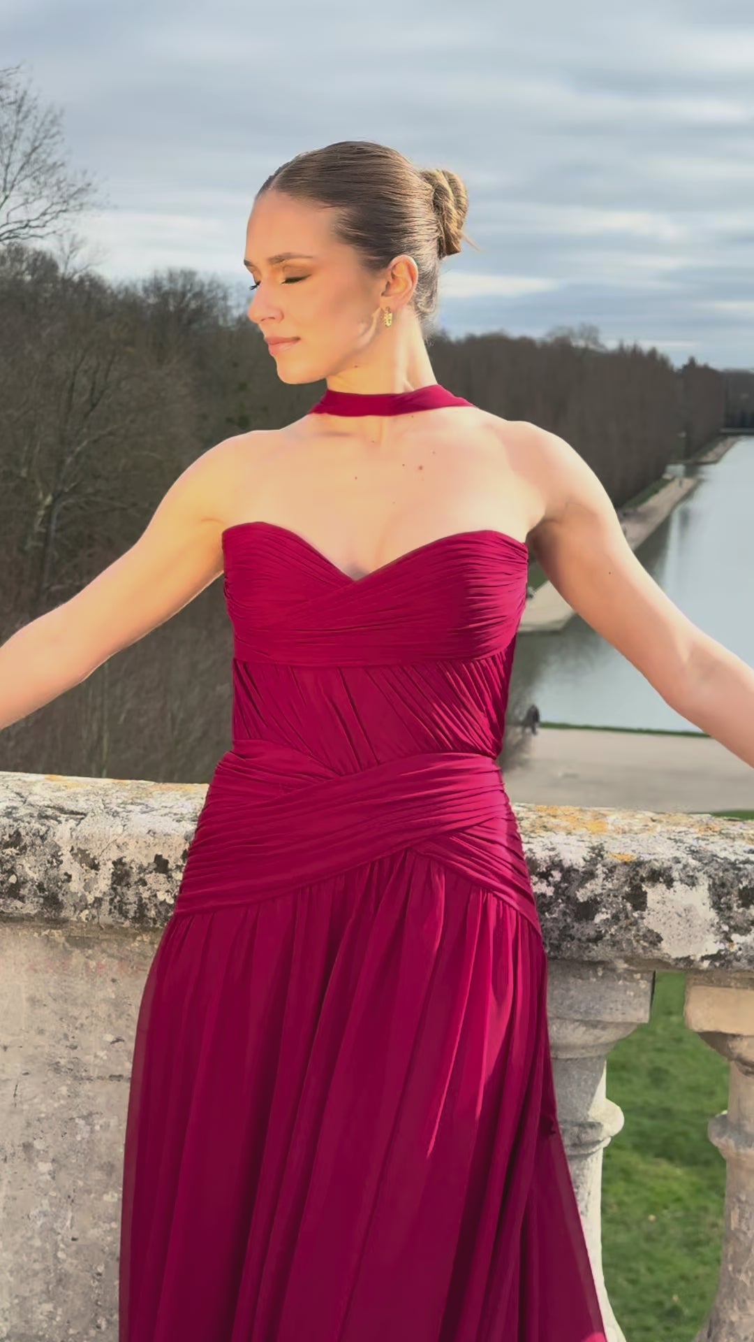 Oriane- Longue robe bustier bordeaux