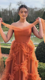 Alia - Longue robe en tulle terracotta