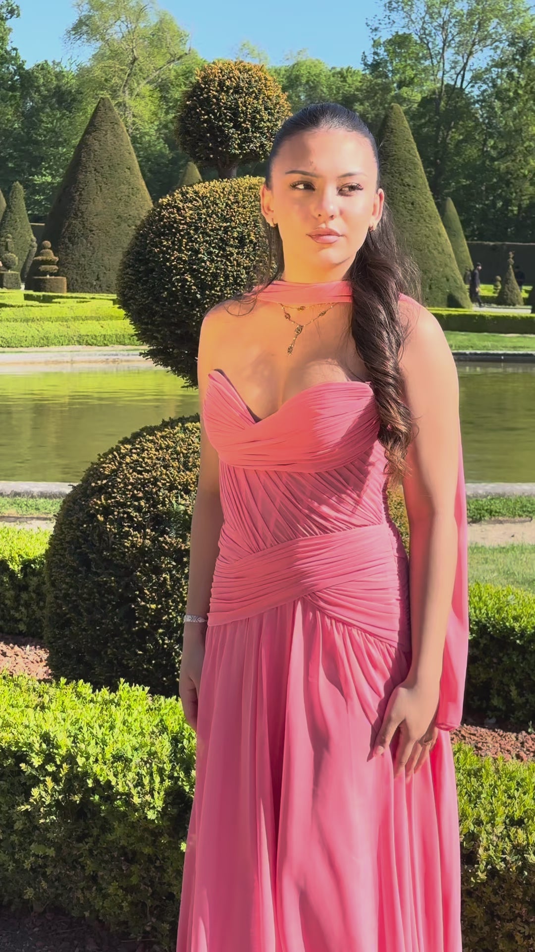 Oriane - Longue robe bustier corail