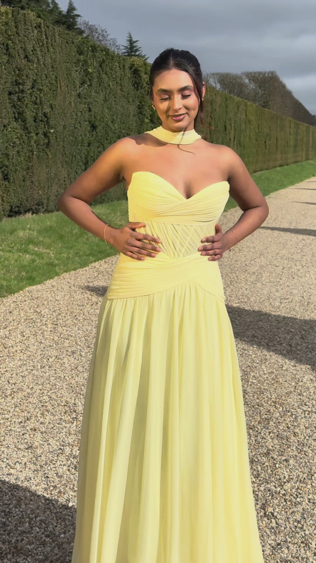 Oriane- Longue robe bustier jaune pastel