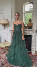 Alba - Longue robe en tulle vert émeraude