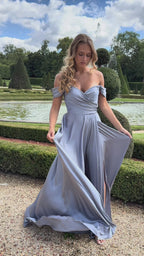 Romy - Dusty Blue Off-the-Shoulder Dress