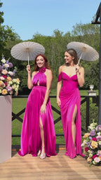 Rose - Longue robe satinée fuchsia
