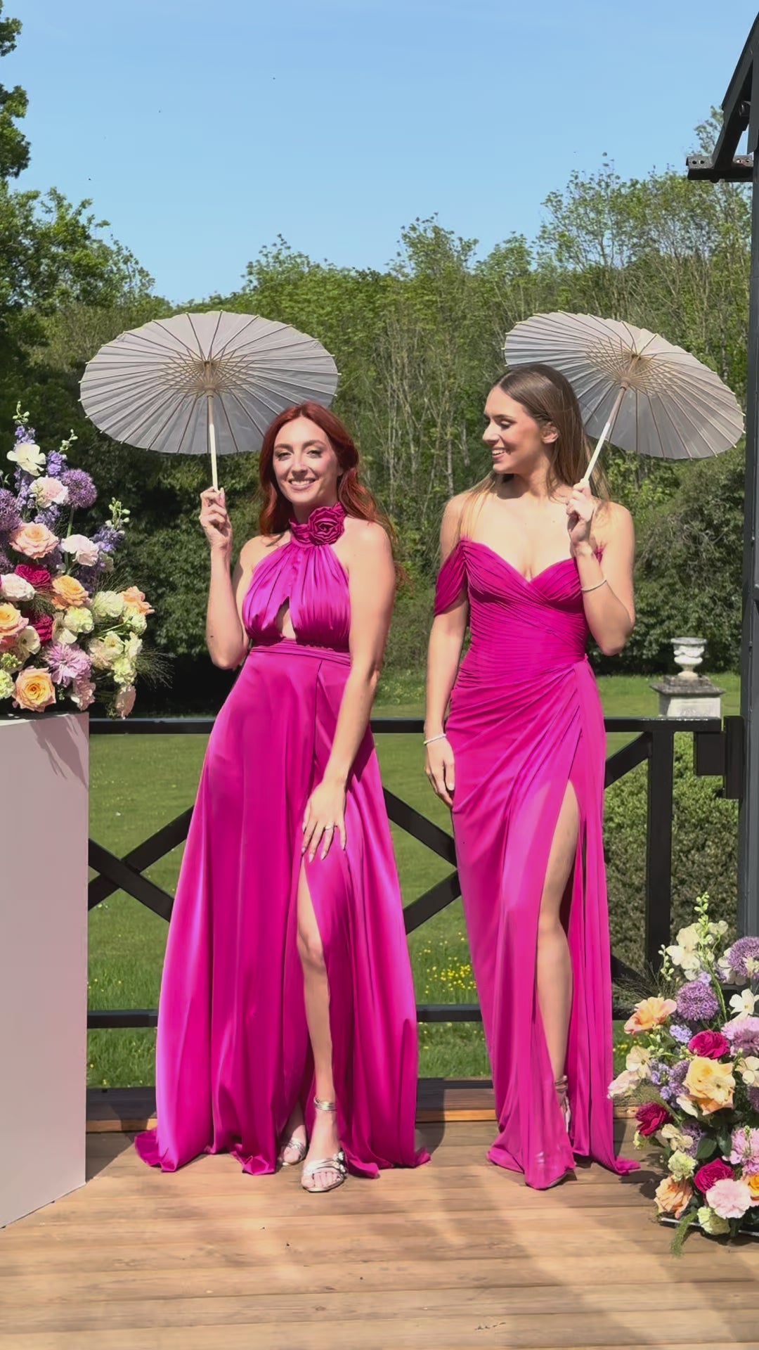 Rose - Longue robe satinée fuchsia