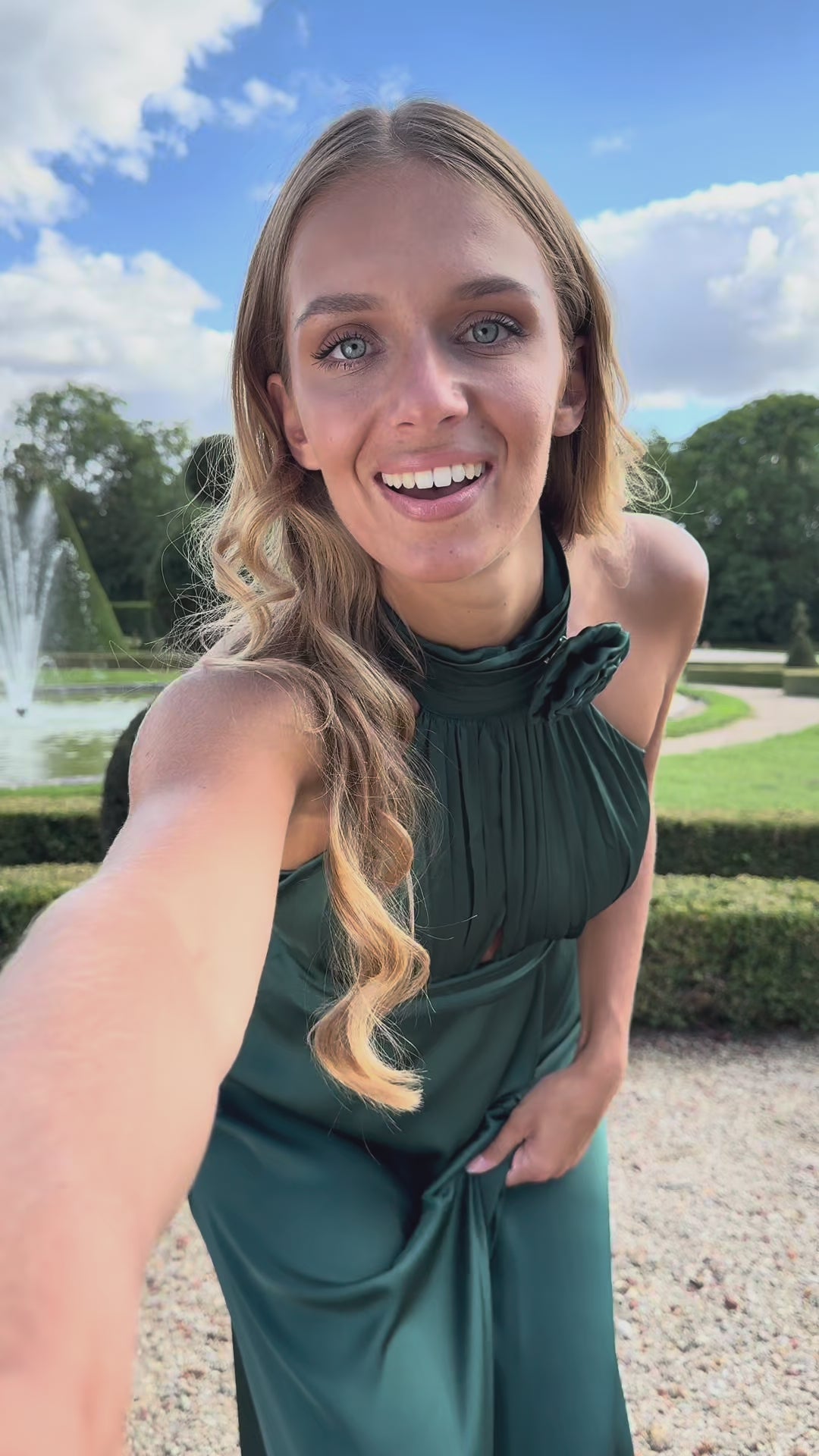 Longue Robe Satinée Vert Emeraude