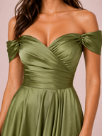 Romy - Robe à épaules dénudées vert olive