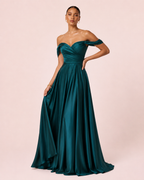 Romy - Robe à épaules dénudées vert émeraude