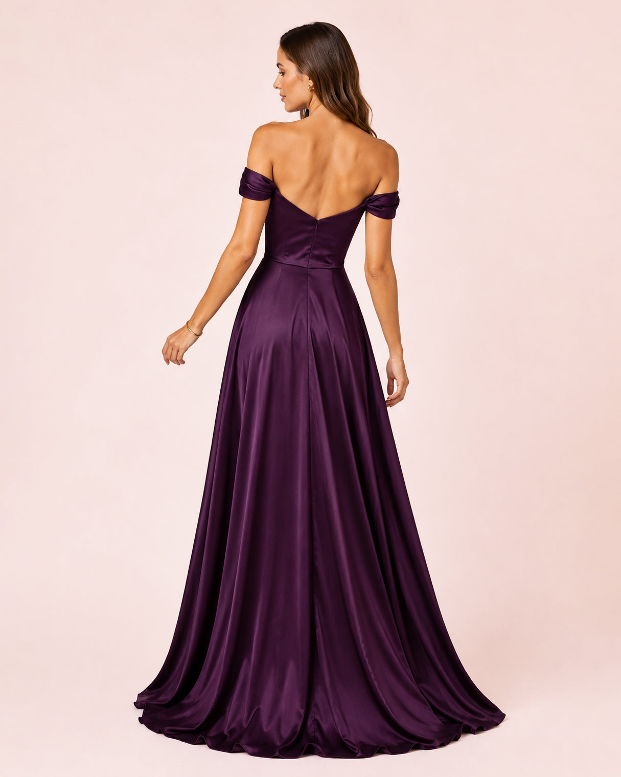 Romy - Robe à épaules dénudées prune