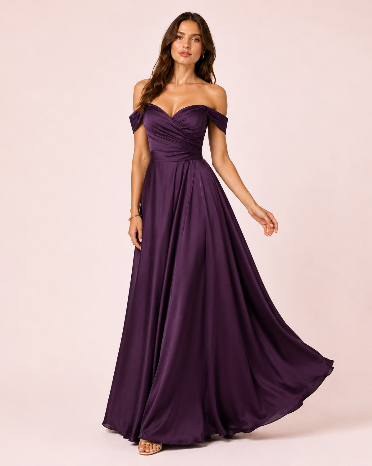 Romy - Robe à épaules dénudées prune