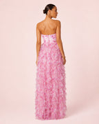 Solene - Robe Bustier A Volants Rose