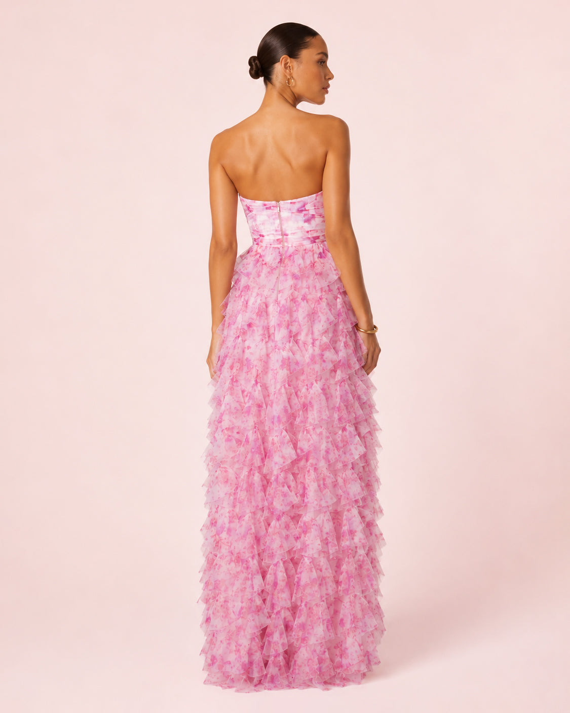 Solene - Robe Bustier A Volants Rose