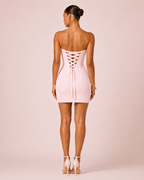Suzane - Robe courte drapée rose poudré
