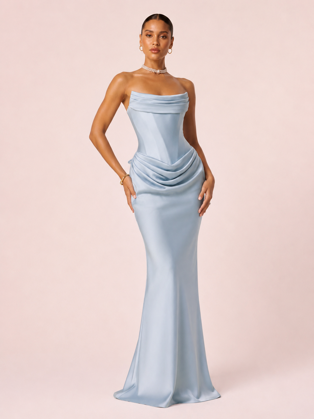 Suzane - Robe longue drapée bleu ciel