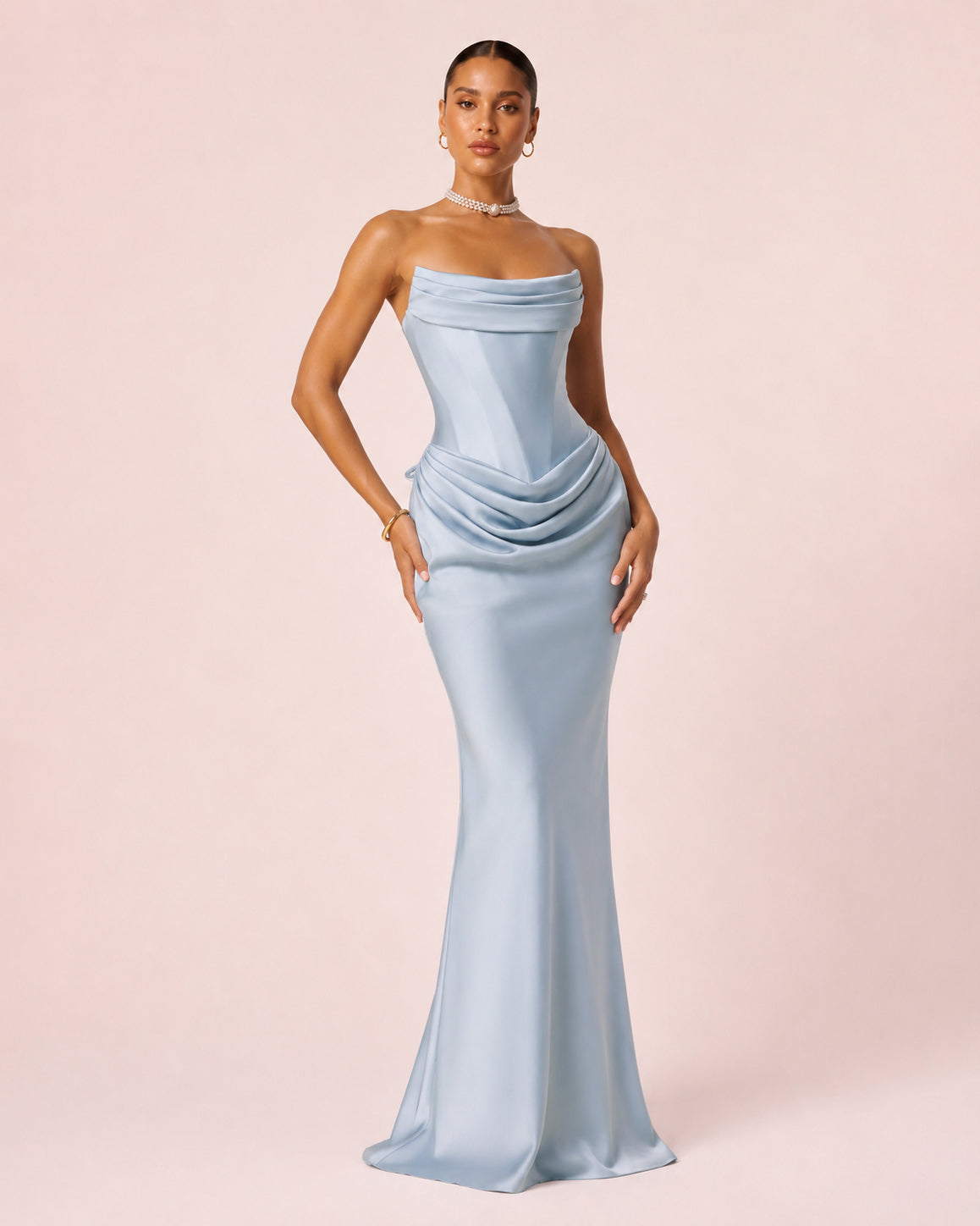 Suzane - Robe longue drapée bleu ciel