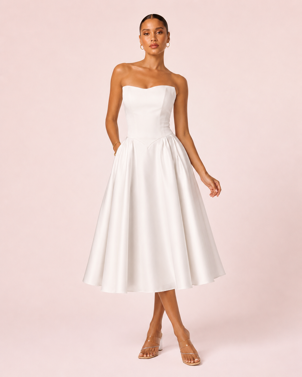 Andréa - Robe midi en satin blanche