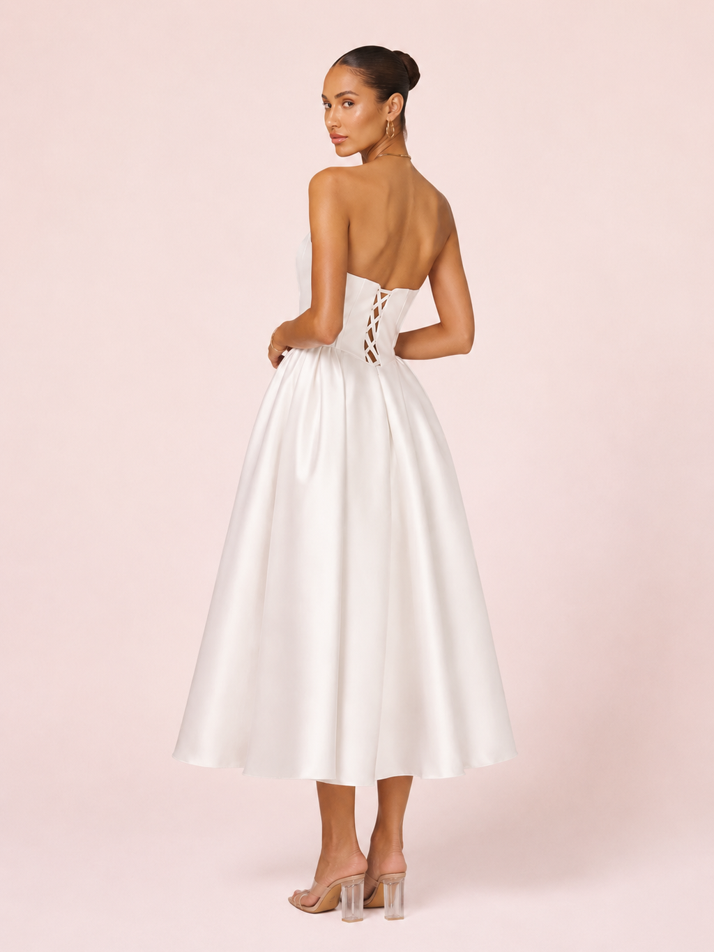 Andréa - Robe midi en satin blanche