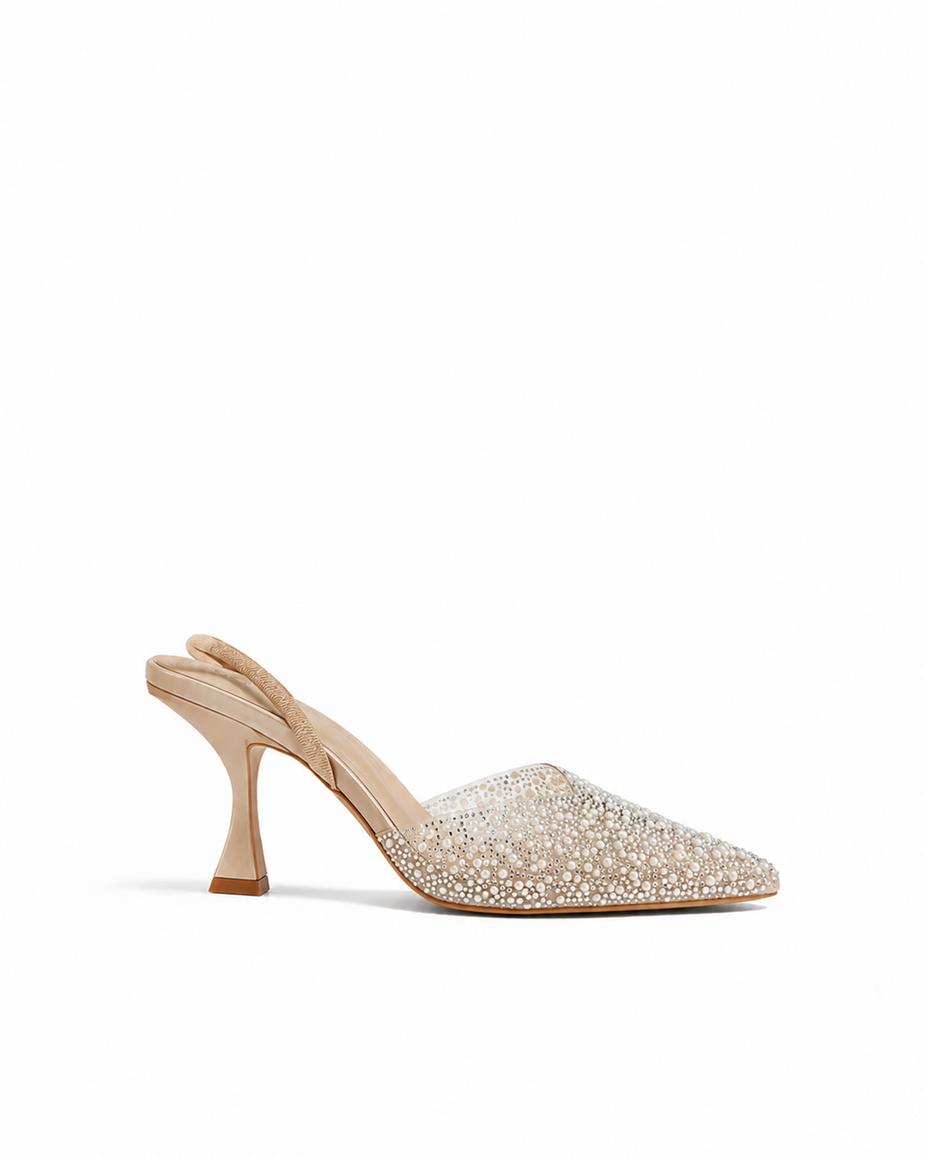 Perles - Talons beige à perles blanches