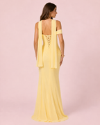 Valeria - Longue robe drapée asymétrique jaune