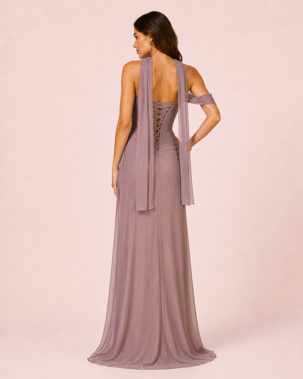 Valeria - Longue robe drapée asymétrique taupe